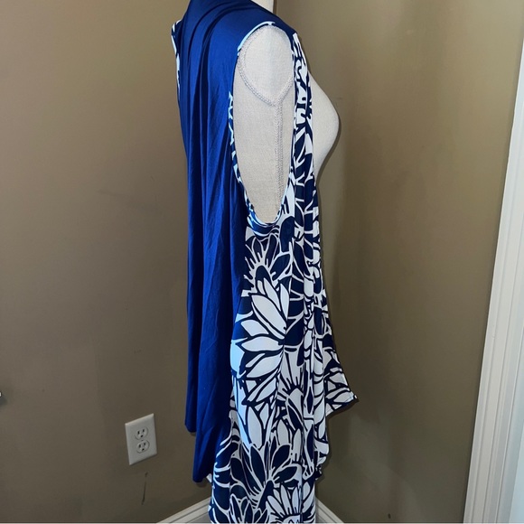 C Brand Knit Open Cardigan Floral Pattern Size L Blue w/ White Sleeveless Poly - Picture 8 of 11